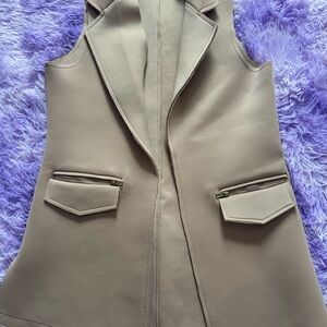 Sleeveless Tailored Blazer Vest in Taupe